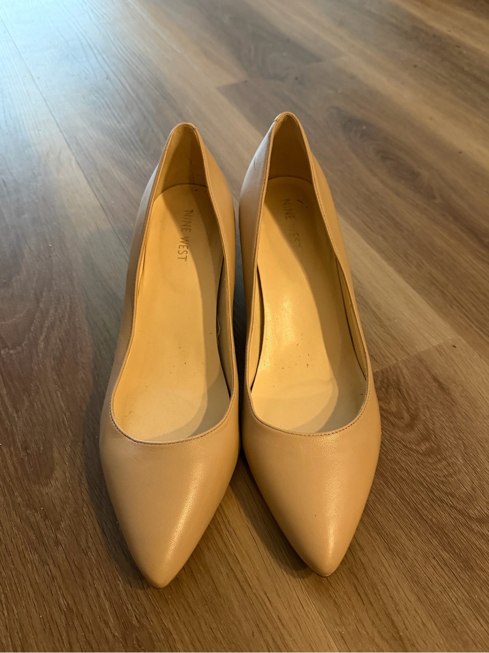 Nine West Beige Pointed-Toe Leather Pumps